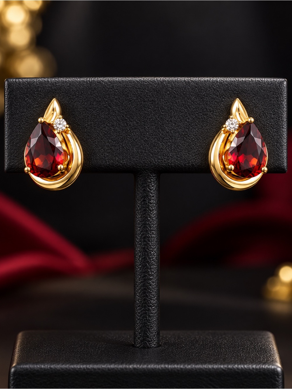 10K YELLOW GOLD GARNET DIAMOND TEAR DROP STUD EARRINGS JEWELRY GIFT BIRTHDAY